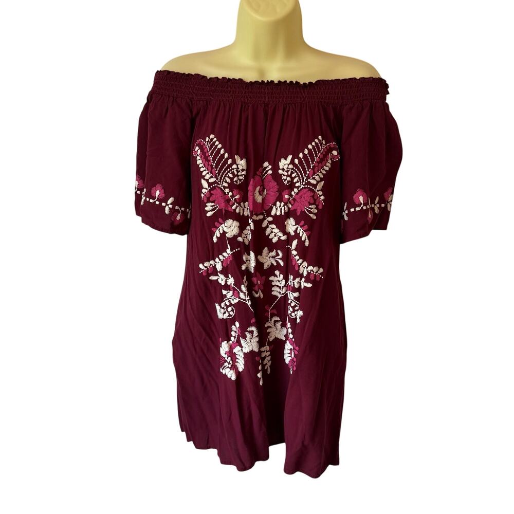 Xhilaration Maroon Boho Off-The-Shoulder Mini Dress Size Medium